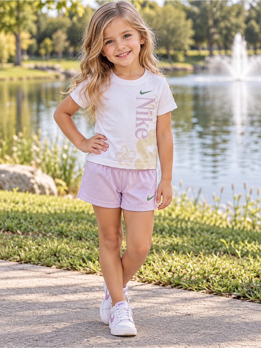 Nike Girls Short Sleeve Floral T-Shirt & Shorts Set Size 5 NEW with Tags